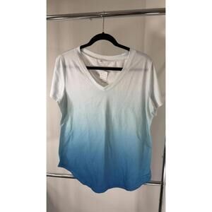 Gradient V-Neck T-Shirt - Light Blue to Aqua - Size L